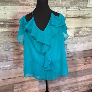 AGB Turquoise Ruffle Cold Shoulder Blouse